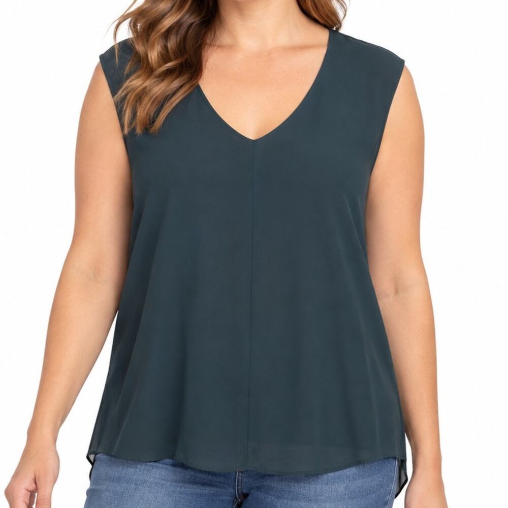 J.Crew Forest Green Semi Sheer V-Neck Sleeveless Blouse Tank Women's 10